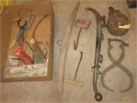 Horse Items Including Trowel, Vintage Barn Wheel,
