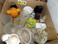 BOX LOT OF MISC. GLASSWARE  AND GLASSES AND MORE