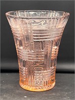 Anchor Hocking Pink Depression Vase Basket Weave