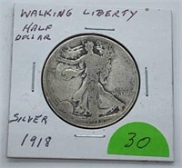 1918 Walking Liberty Silver Half Dollar