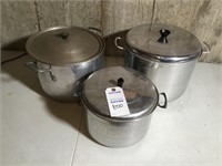 Century canning pot w/ rack; 2 stew pots w/ lids