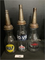 3 Advertising Glass Motor Oil Bottles.