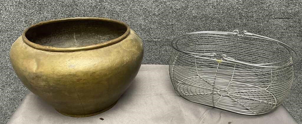 Brass Pot and Wire Basket