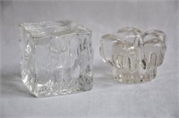 Set of 2 Glass Taper Candle Holders. Dansk Ice