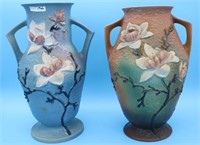 2 LARGE ROSEVILLE VASES, MAGNOLIA PATTERN #98-15"