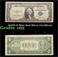 1935D $1 Blue Seal Silver Certificate Grades vf+