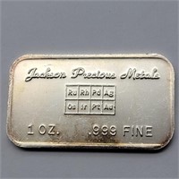 JACKSON PRECIOUS METAL 1 OZ FINE SILVER BAR