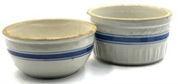 (2) Antique Blue Stripe Salt Glaze Stoneware Dish