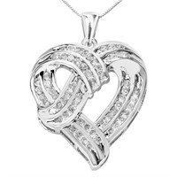 Elegant 1.25ct Diamond Open Ribbon Heart Necklace