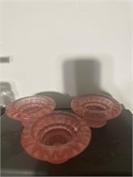 3 light pink frosted candle holders vintage
