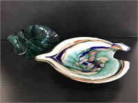 Art glass fish bowl and wavy bowl