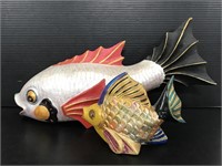 Painted wood and chalk ware fish figures