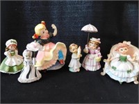 Six china girl figurines: Lefton Irish girl -