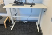 Stand up desk with 2 monitors and keyboards
