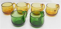 4 AMBER & 2 GREEN COLOUR GLASS CUPS