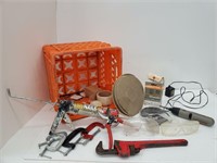 Orange Crate with Assortment of Misc. Tools