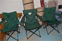 3 New Fold up Camping Chairs w/Bags One in Middle