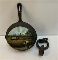 Decorated Iron Skillet & Hook