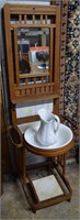 Oak Mission Style Wash Stand With Marble Backing