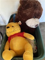Large tote and box of stuffed animals. Winnie the