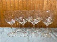 Set of 8 Etched Rose Wine Glasses