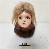 Old Composite Doll Head W/ Green Eyes Blonde