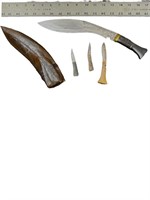 Nepalese Gurkha Khukuri Knife, Sheath & Sm Knives