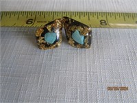 Earrings Screw On Turquoise & Gold Flakes