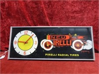 Lighted Pirelli Tires Clock sign. Working.
