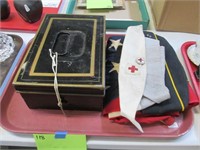 Black Painted Tin Box w/Key, American Legion Hat .