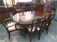 Cherry Queen Anne Style table and 6 chairs, 2