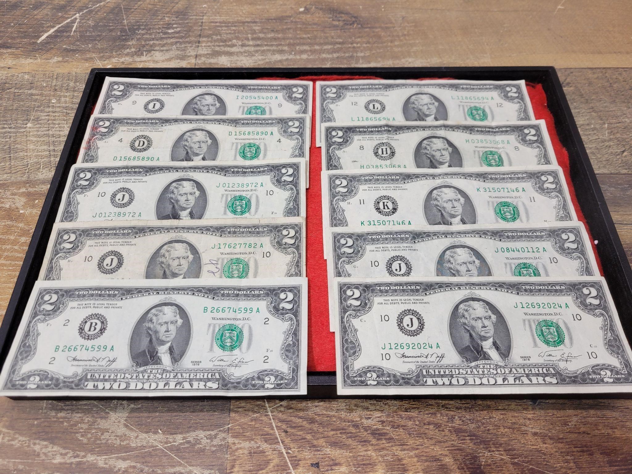 (10) Two Dollar Bills from 1976