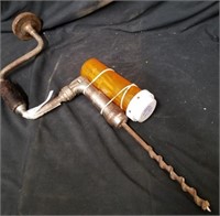 Vintage hand brace drill with miscellaneous bits