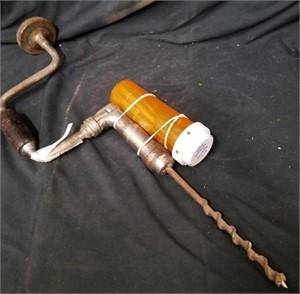 Vintage hand brace drill with miscellaneous bits