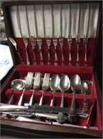Hammered german silverware in case