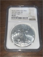 2021w SILVER EAGLE DOLLAR (NGC MS69) WEST POINT