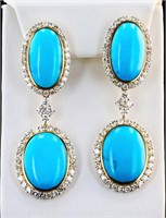 45.67CTW TURQUOISE & 6.43CTW DIA 14K GOLD EARRINGS