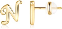 Gold-pl  Dainty Letter "n" Stud Earrings