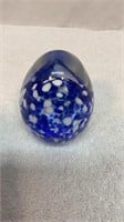 Cobalt blue and clear egg shaped paperweight