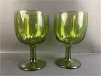 (2) Vintage Bartlett Collins Green Goblets