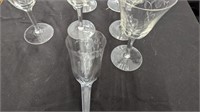 Set of 7 Vintage Etched Crystal Wine Glasses