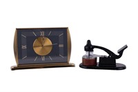 Antique Phila Inkwell & Swiss Desk Clock
