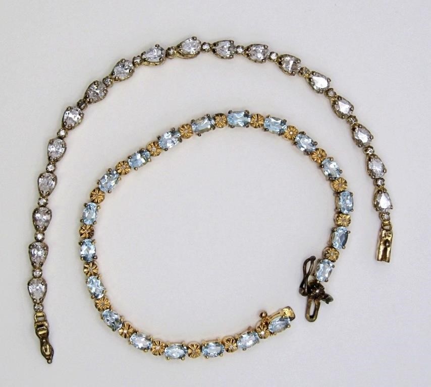 (2) GOLD TONE STERLING & GEM BRACELETS