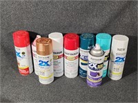 Various colors of spray paint and more