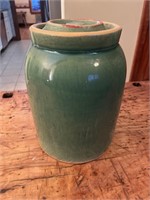 Glazed crock jar with lid