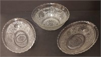 Three Matching Glass Bowls