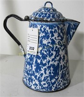 Blue mottled graniteware coffee pot