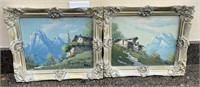 2pc Framed Oil Painting: Alpine Countryside