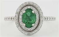 1.00 Ct Emerald Diamond Double Halo Ring 14 Kt