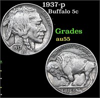 1937-p Buffalo Nickel 5c Grades Choice AU